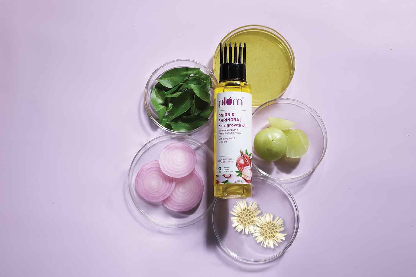 Strengthen the hair roots with Plum Onion & Bhringraj hair growth oil